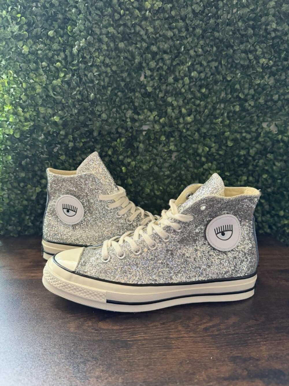Converse Chiara Ferragni All Star 70 High Womens 8.5 Silver Glitter Blue Shoes